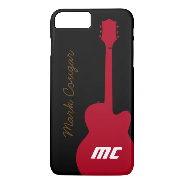 Personalised name and initials red rock guitar Case-Mate iPhone hülle (Rückseite)