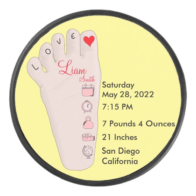 Personalised New Baby Gift Birth Stats Details  Eishockey Puck (Vorderseite)