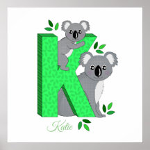 Personalised nursery poster - K for Koala