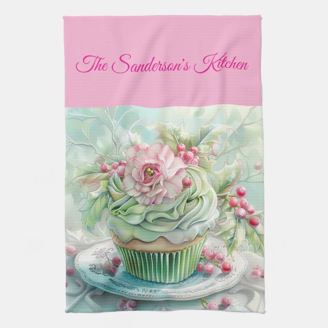 Personalised Pastel Pink & Green Christmas Kitchen Geschirrtuch (Vertikal)