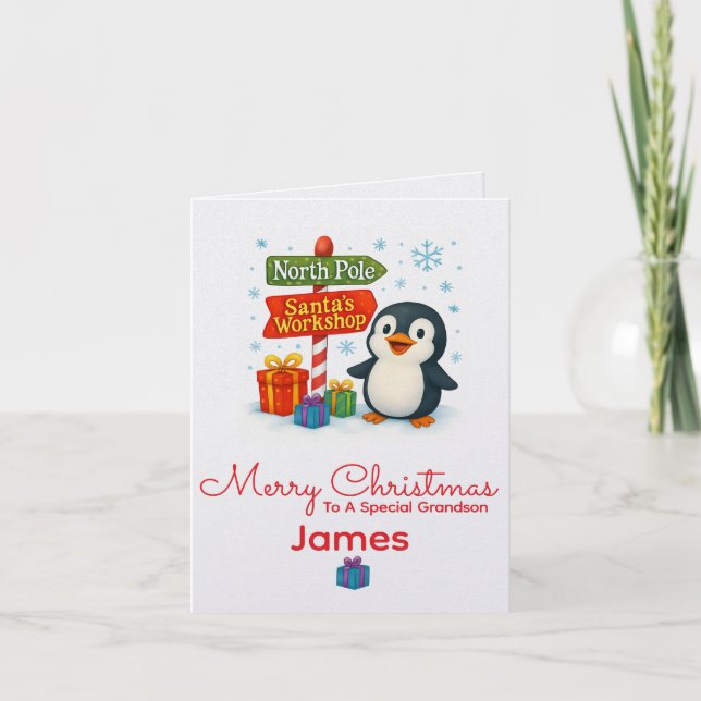 Personalised Penguin Christmas Card Karte (Vorderseite)