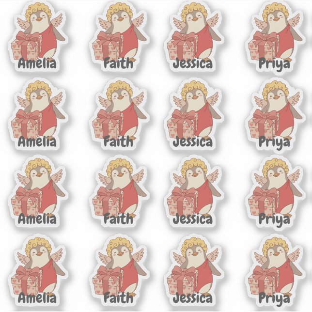 Personalised Penguin Cupid Sticker Pack (Vorderseite)