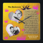 Personalised Photo Collage Golden Wedding Clock Quadratische Wanduhr<br><div class="desc">Wall Clock: Custom Wedding,  Anniversary,  Valentines Photo Clock with unique golden vintage desing. Personalize with your own favourite pictures and create beautiful collage to capture special moments of your life. Change any texts to your own,  including the poem.</div>