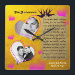Personalised Photo Collage Golden Wedding Clock Quadratische Wanduhr<br><div class="desc">Wall Clock: Custom Wedding,  Anniversary,  Valentines Photo Clock with unique golden vintage desing. Personalize with your own favourite pictures and create beautiful collage to capture special moments of your life. Change any texts to your own,  including the poem.</div>