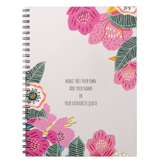 PERSONALISED Pink Abstract Flowers Notebook Notizblock (Vorderseite)