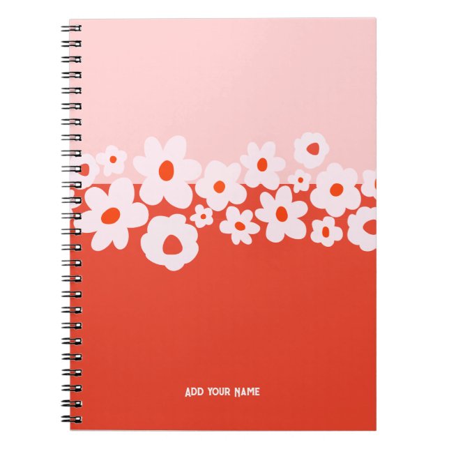 PERSONALISED Pink Red Flower Pattern Notebook Notizblock (Vorderseite)
