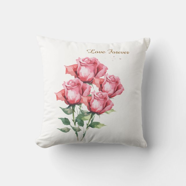 Personalised  Pink Rose Floral Throw Pillow Cover  Kissen (Vorderseite)