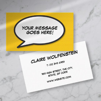 Personalised Pop Art Comic Book Speech Bubble Visitenkarte