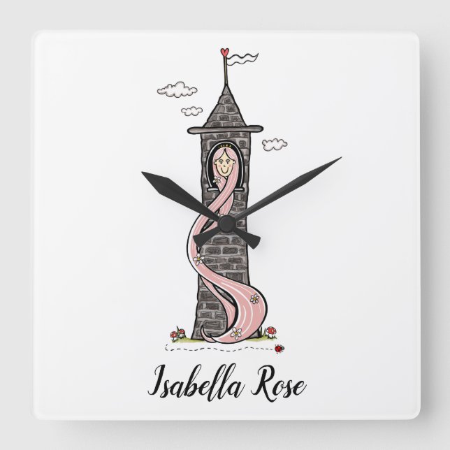 Personalised Rapunzel Princess Light Skin Tone Quadratische Wanduhr (Vorderseite)