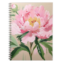 PERSONALISED Single Pink Peony Flower Notebook
