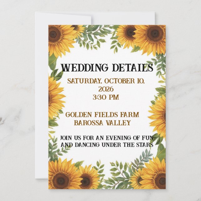 Personalised Sunflower Wedding Details Card  Einladung (Vorderseite)
