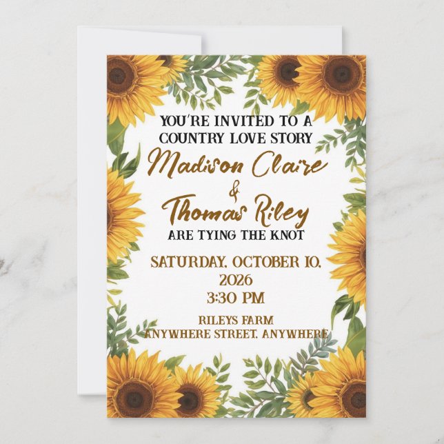 Personalised Sunflower Wedding Invitation | Rustic Einladung (Vorderseite)