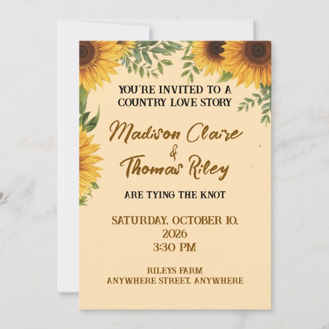 Personalised Sunflower Wedding Invitation | Rustic Einladung (Vorderseite)