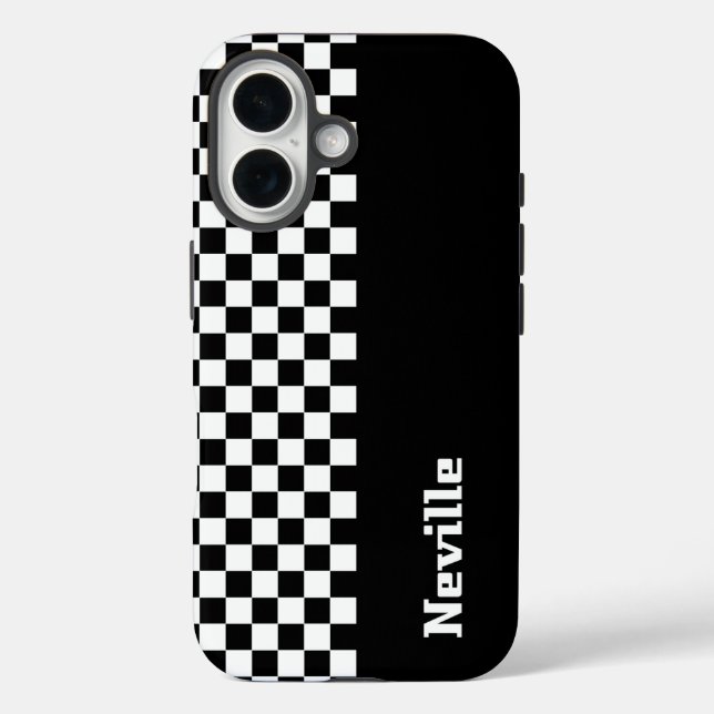 Personalised Two-Tone Checkerboard iPhone 16 Hülle (Rückseite)