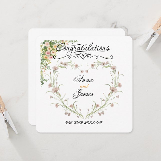 Personalised Wedding Floral Card | Newly Married Einladung (Vorderseite/Rückseite Beispiel)