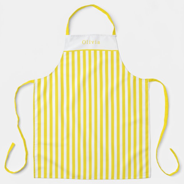 Personalised Yellow And White Stripe Pattern Apron Schürze (Vorderseite)