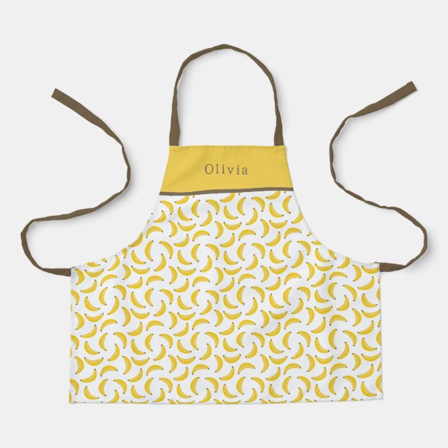 Personalised Yellow Banana Pattern Apron. Schürze (Vorderseite)