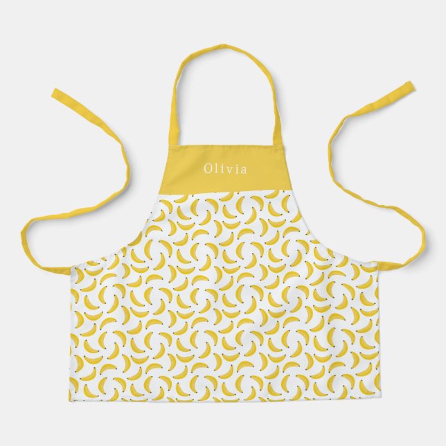 Personalised Yellow Banana Pattern Apron. Schürze (Vorderseite)