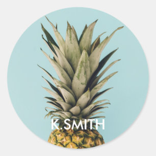 Personalisierbar. Monogramm. Tropisch. Ananas. Runder Aufkleber