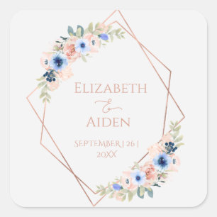 Personalisierbar Peach Blue Wedding Collection Quadratischer Aufkleber