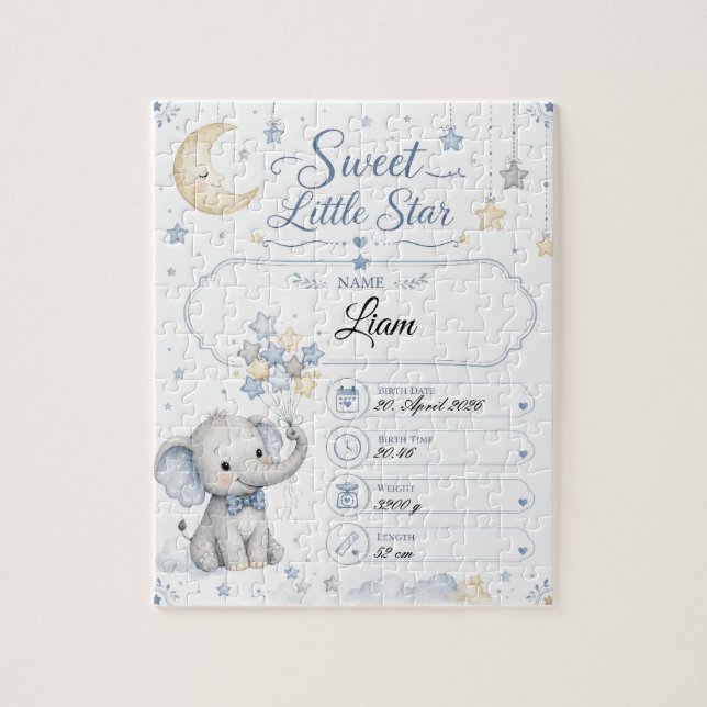 Personalisierbare Baby Geburtstafel mit Elefant  (Vertikal)