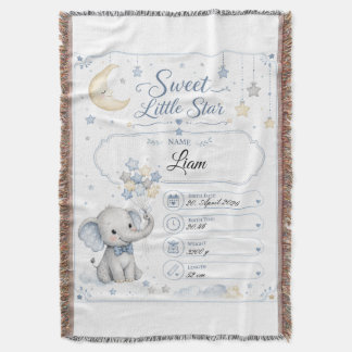 Personalisierbare Baby Geburtstafel mit Elefant  Decke