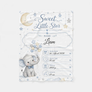 Personalisierbare Baby Geburtstafel mit Elefant Fleecedecke