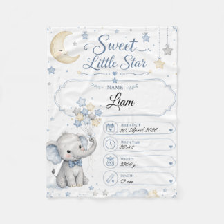 Personalisierbare Baby Geburtstafel mit Elefant  Fleecedecke