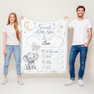 Personalisierbare Baby Geburtstafel mit Elefant  Fleecedecke