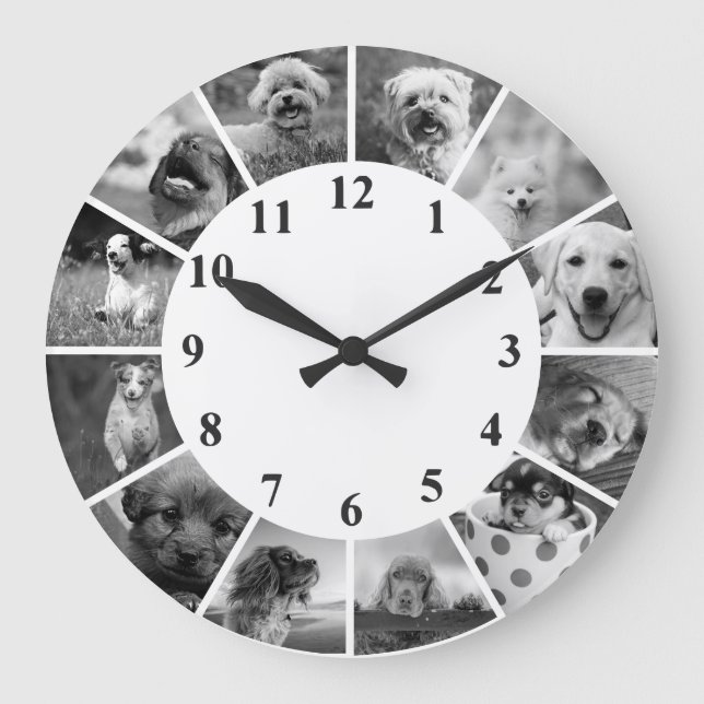 Personalisierbare Dog-Uhr B+W Benutzerdefinierte F Große Wanduhr (Vorderseite)