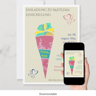 Personalisierbare Einladung zur Einschulung 2024