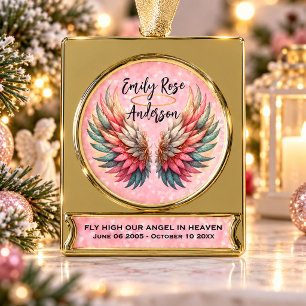 Personalisierbare Engelsflügel-Erinnerung Banner-Ornament Gold