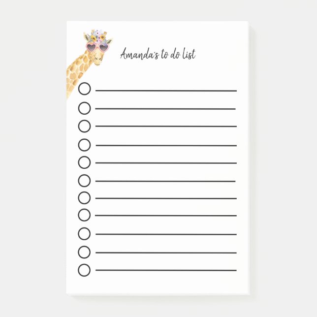 Personalisierbare Giraffe mit Blumen Sonnenbrille Post-it Klebezettel (Vorderseite)