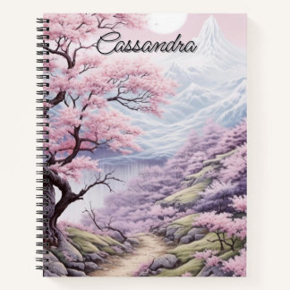 Personalisierbare Kirschblütenlandschaft Notizbuch