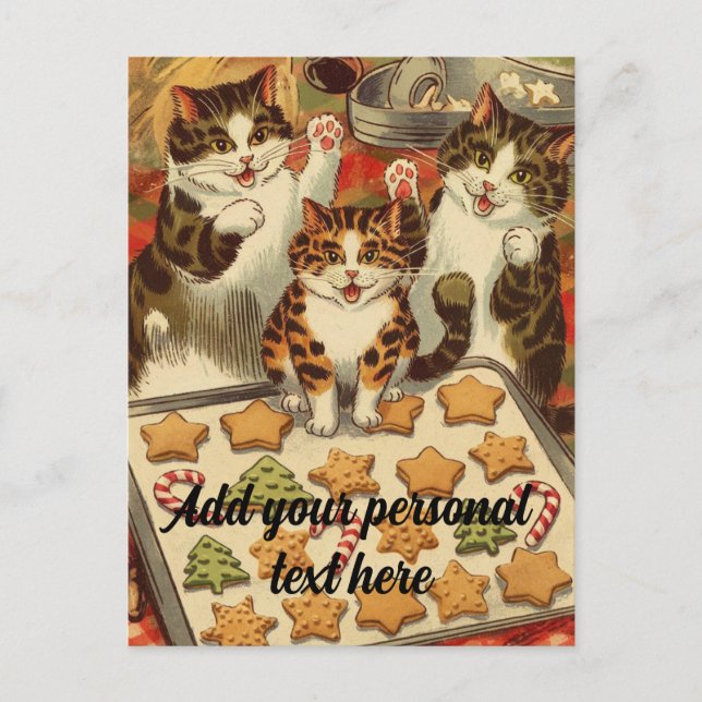 Personalisierbare niedliche Katzen backen Weihnach Postkarte (Vorderseite)