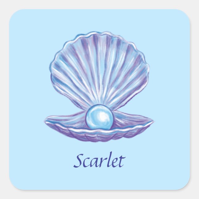 Personalisierbare Perle des Ozeans (Blau) Quadratischer Aufkleber (Vorderseite)