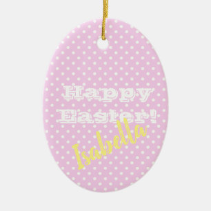 Personalisierbare Vintage Rosa Punkte Frohe Ostern Keramik Ornament