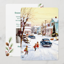 Personalisierbare Vintage-Weihnachtskarte mit Flac Feiertagskarte