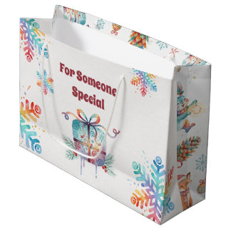 Personalisierbare Weihnachts-Wasserfarben-Waldtier Große Geschenktüte