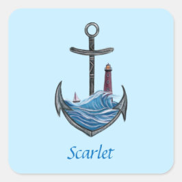 Personalisierbarer Anker- und Leuchtturm (Version  Quadratischer Aufkleber