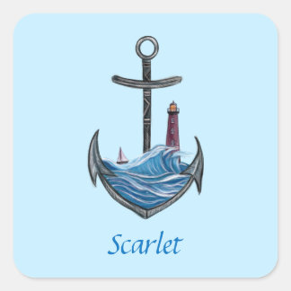 Personalisierbarer Anker- und Leuchtturm (Version Quadratischer Aufkleber