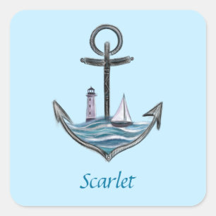 Personalisierbarer Anker- und Leuchtturm (Version  Quadratischer Aufkleber