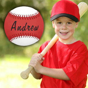 Personalisierbarer Baseball mit Namen Rot und Weiß