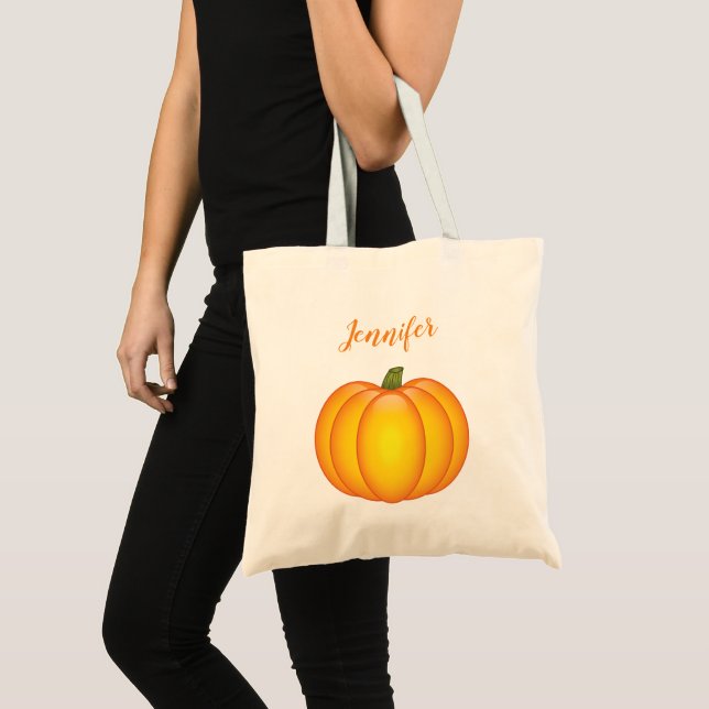 Personalisierbarer Name mit Fall Pumpkin Illustrat Tragetasche (Vorderseite (Produkt))