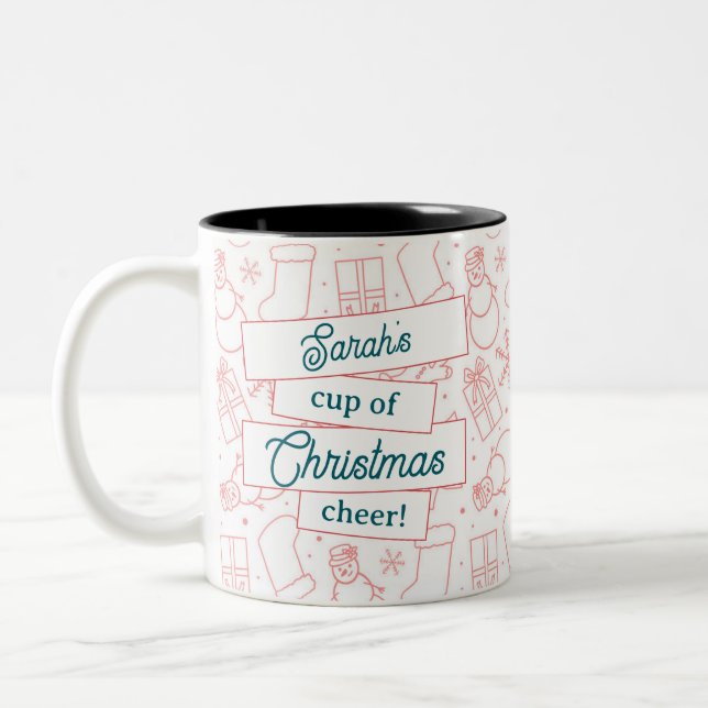 Personalisierbarer Roter Cup der heiligen Weihnach Zweifarbige Tasse (Links)