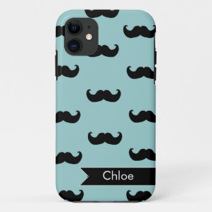 Personalisierbarer schwarzer Schnurrbart auf Blau Case-Mate iPhone Hülle