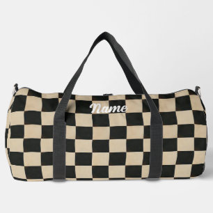 Personalisierbares Beige und Schwarz Kariert Duffle Bag
