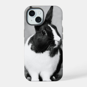Personalisierbares Foto von Rabbit Bunny in Schwar iPhone 15 Hülle