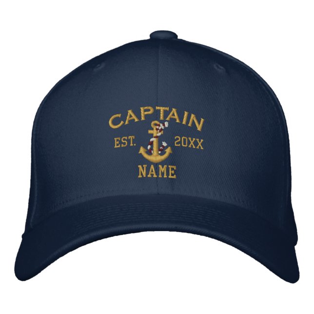 Personalisierbares Jahr und Name Captain Rope Anch Bestickte Baseballkappe (Vorderseite)