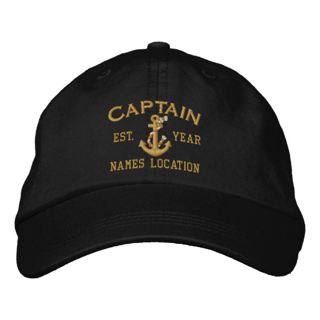 Personalisierbares Jahr und Name Captain Rope Anch Bestickte Kappe (Vorderseite)